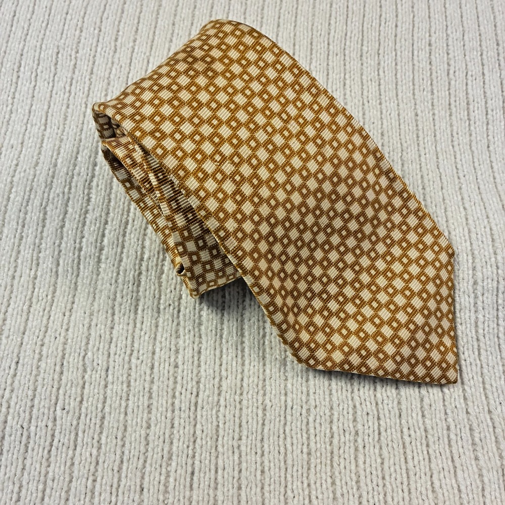 Kiton Napoli Sevenfold Silk Tie Orange Yellow Geometric Luxury Designer FLAW